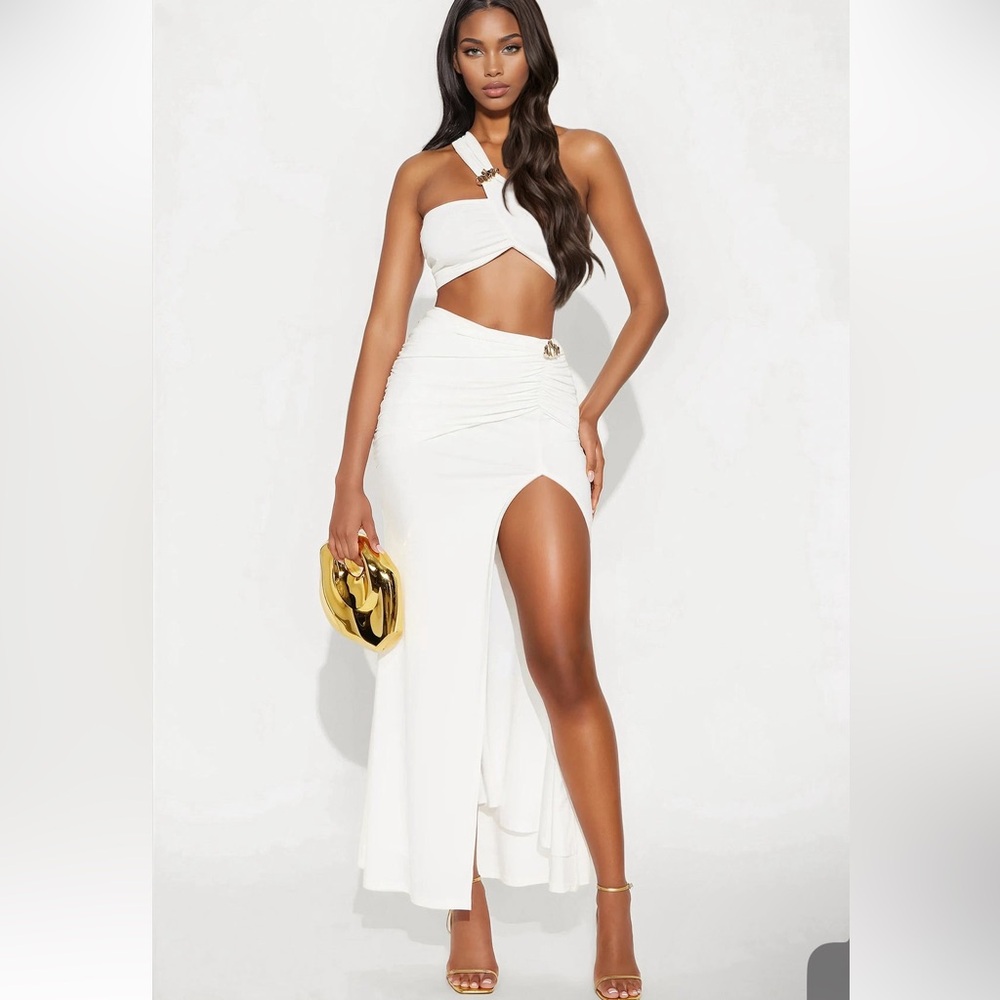 Fashion Nova White One-Shoulder Set